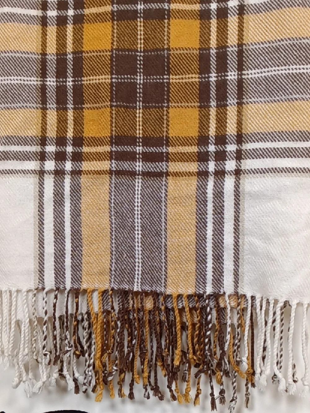 Pottery Barn Benjamin Throw Blanket w/ Fringe Gold/Brown/Ivory